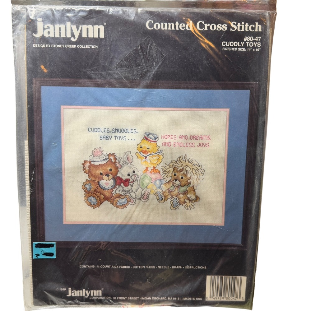 Janlynn Counted Cross Stitch Kit Cuddly Toys 80-47 Vintage Nursery Decor New